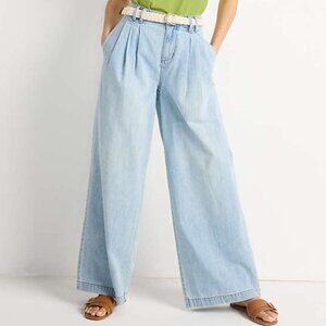 Lands' End Women's Lightweight Mid Rise Pleated Slouchy Jeans - 12